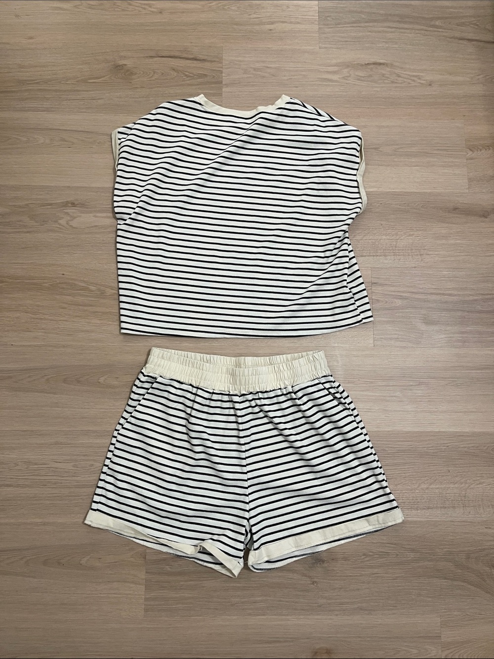 Striped Cotton Lounge Shorts Set - White & Black